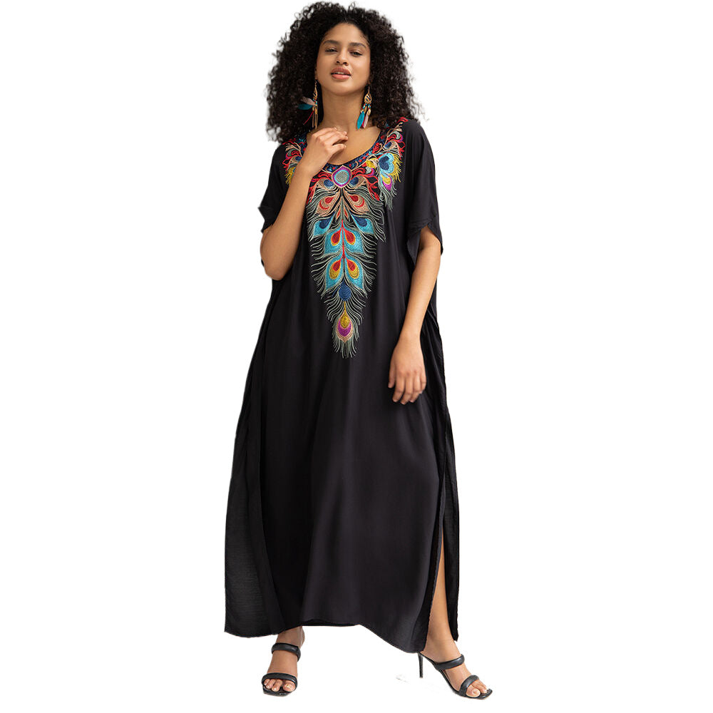 Women's Maxi Dress with Artistic Feather Design Ivyshape