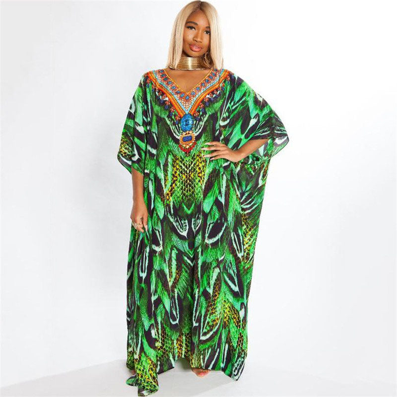 Ladies Kaftan in elegant step design with artistic Africa motif Ivyshape