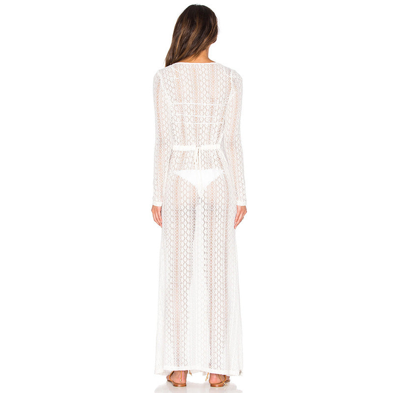 Women's transparent beach cover-up with delicate crochet patterns Ivyshape