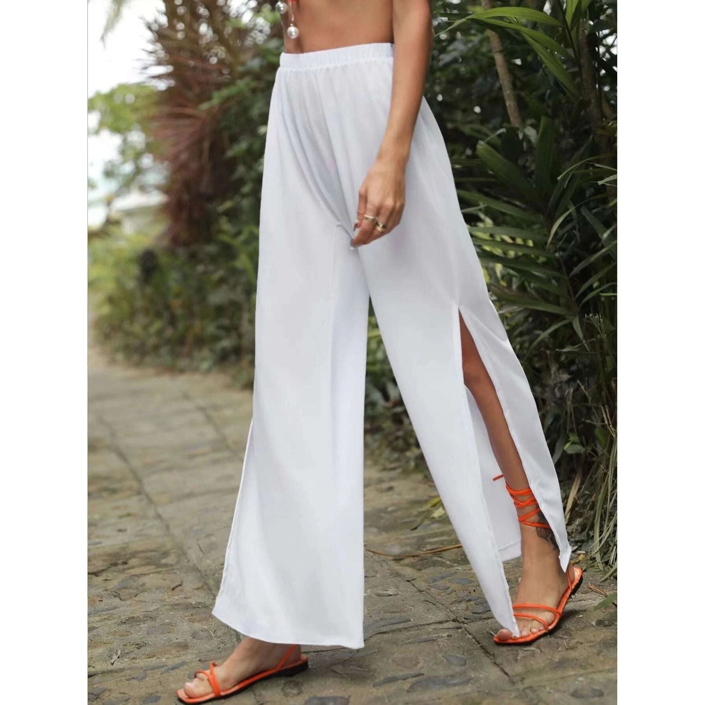 Women's airy beach pants with side slits and elastic waistband Ivyshape