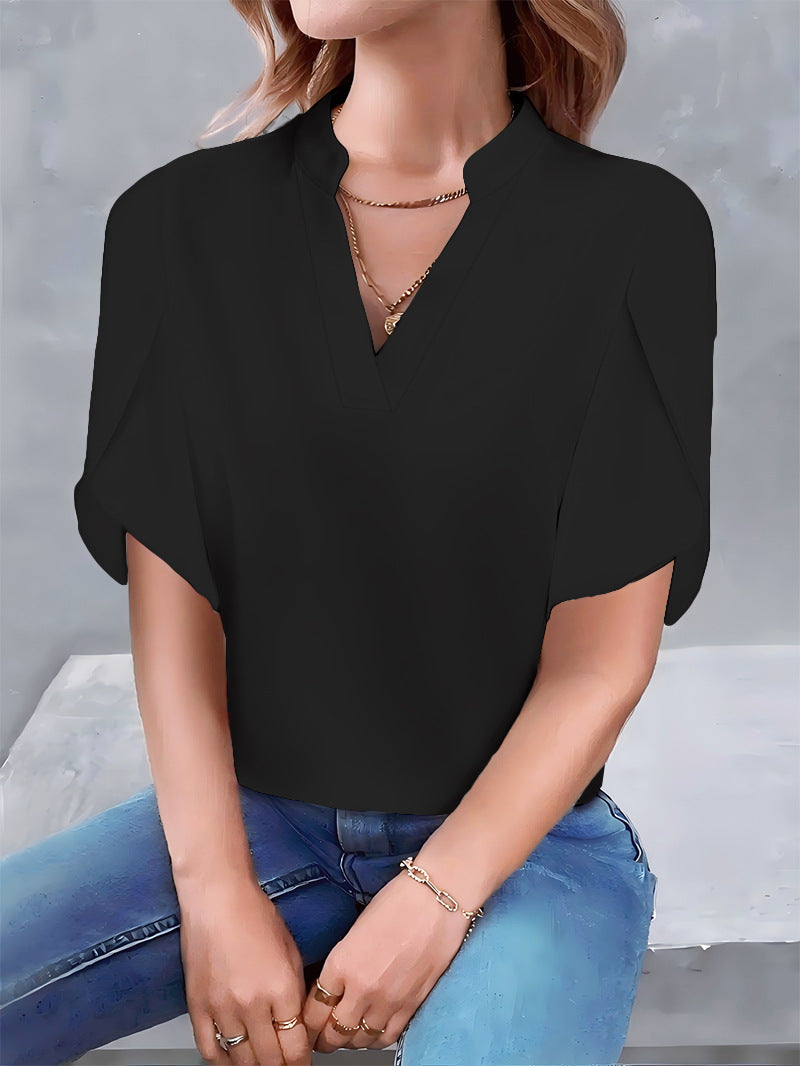 Women's blouse with modern stand-up collar and oversized sleeves Ivyshape