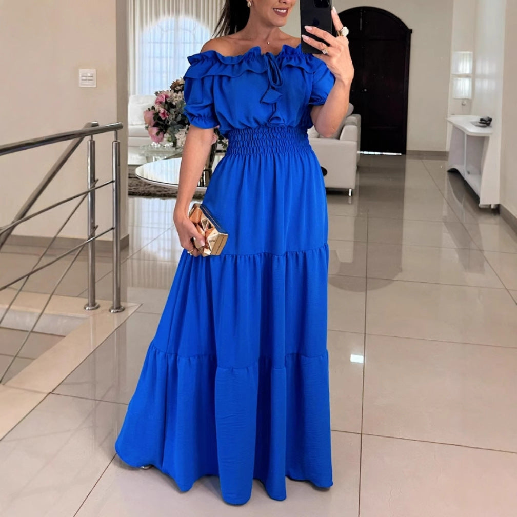 Women's maxi dress with ruffle details and off-shoulder design Ivyshape