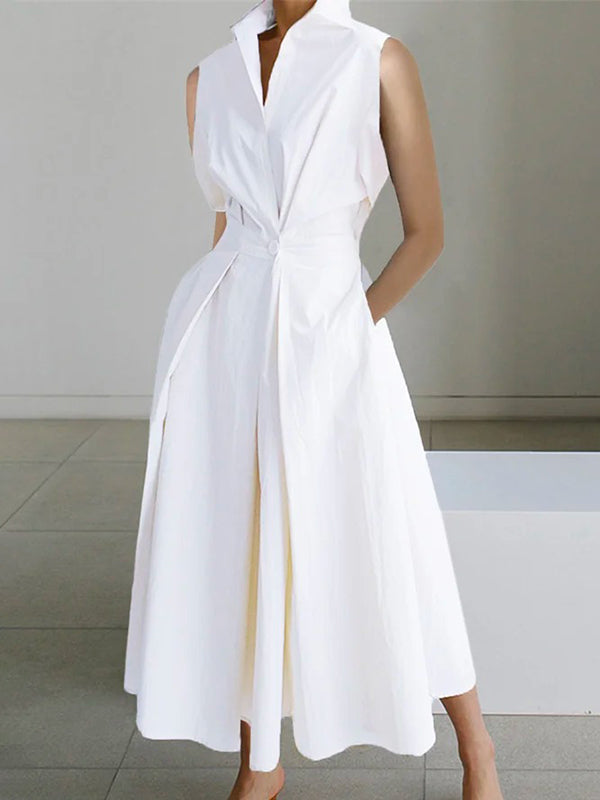 Leilisse : Abito urbano in cotone bianco con collo a camicia