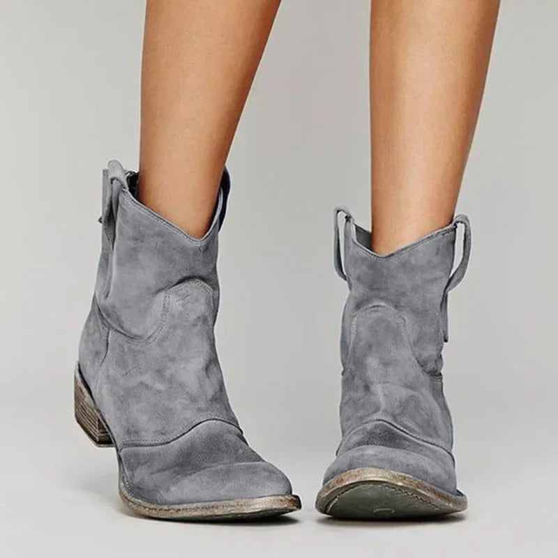 Lunara™ | Suede Western Ankle Boots