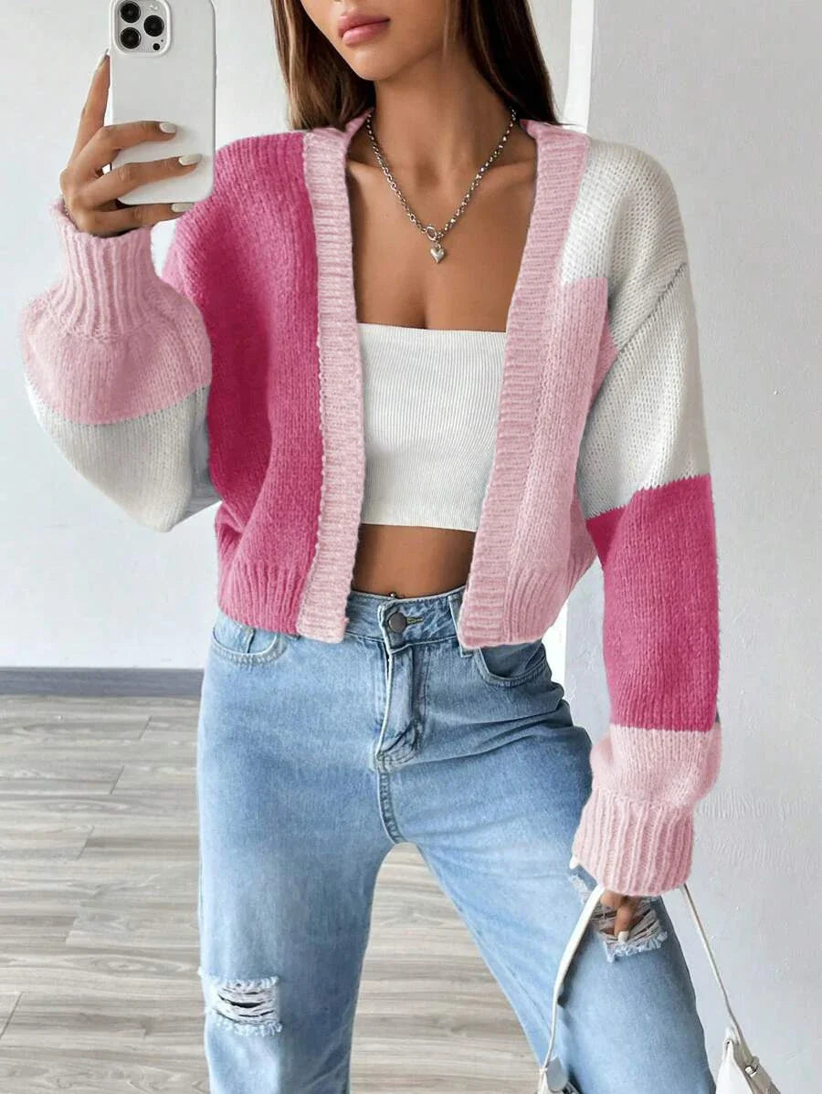 Marelina | Cardigan a blocchi di colore con maglia aperta sul davanti