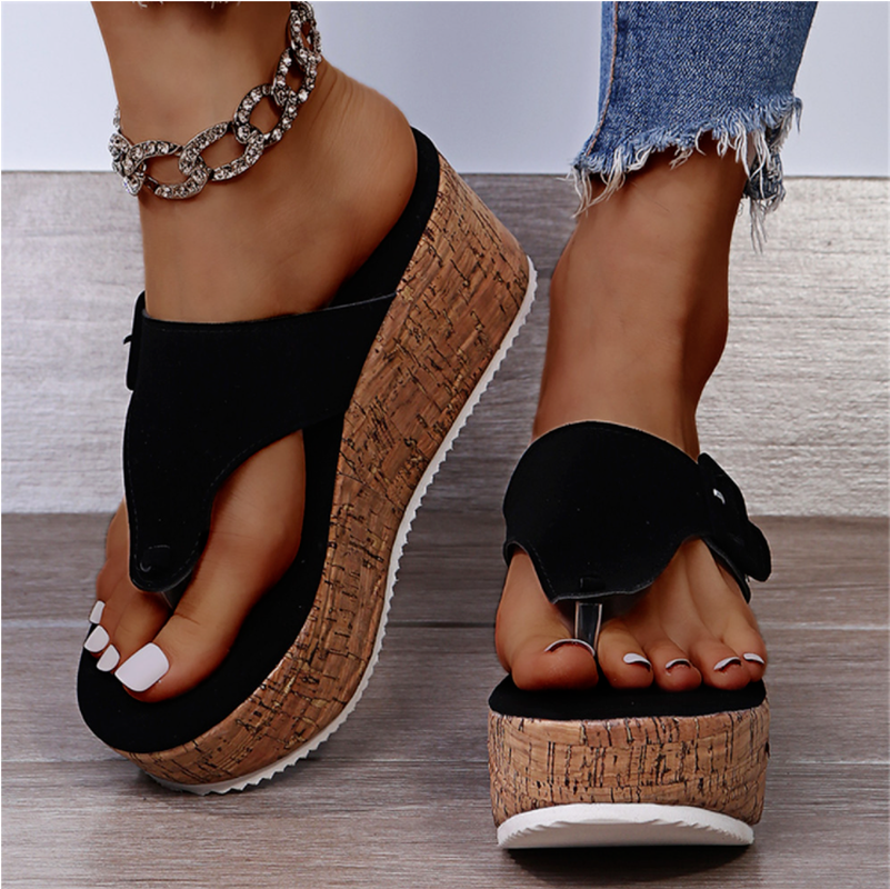 Liora™ | White Buckle Cork Wedge Sandals