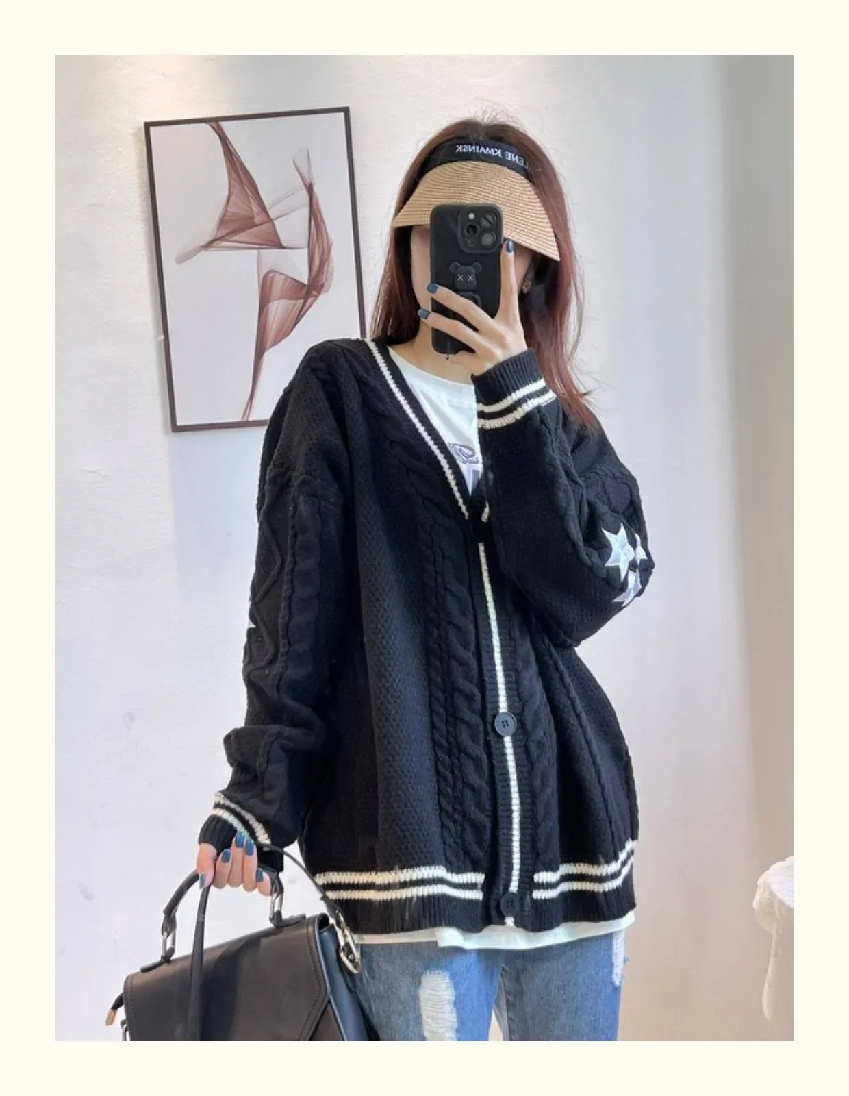 Milva | Elegante cardigan vintage in maglia con stampa a stelle