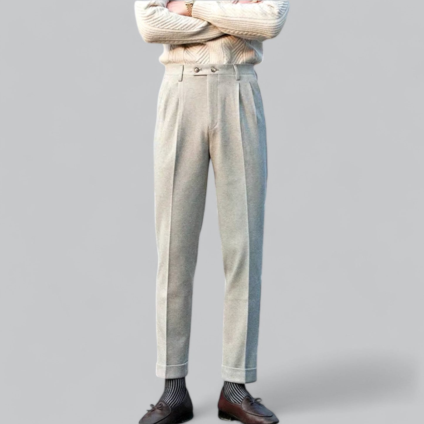 Howard | Pantaloni Eleganti a Vita Alta con Risvolto