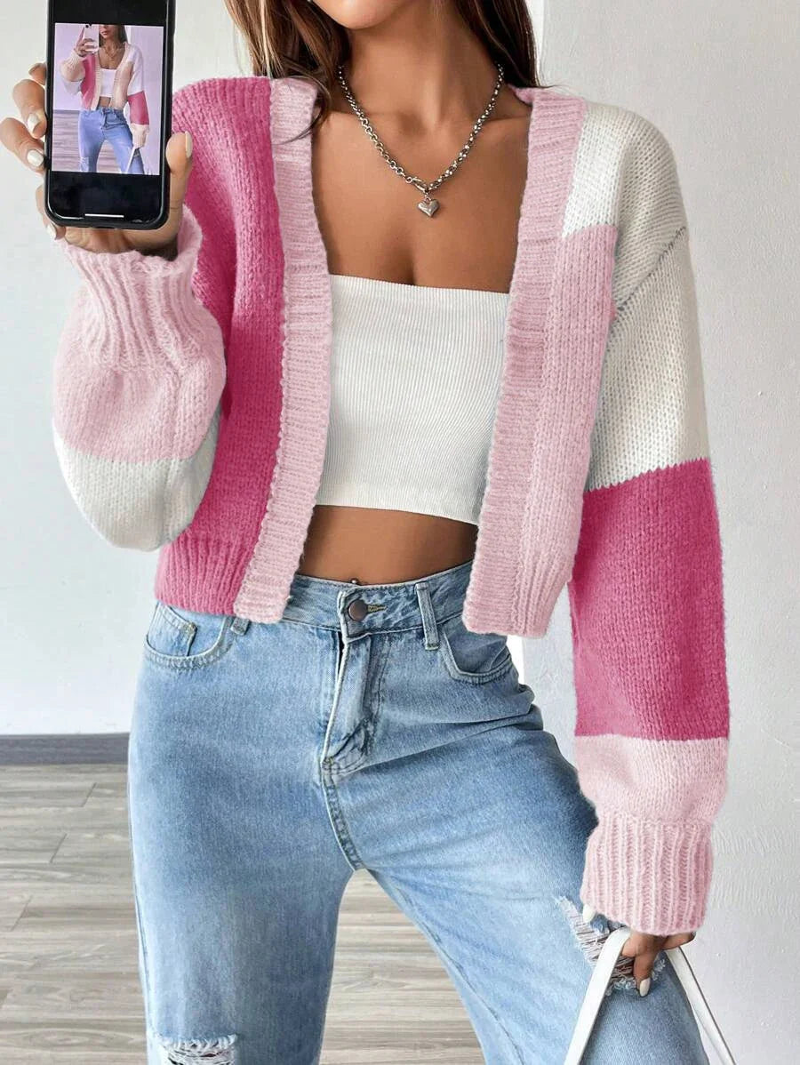 Marelina | Cardigan a blocchi di colore con maglia aperta sul davanti