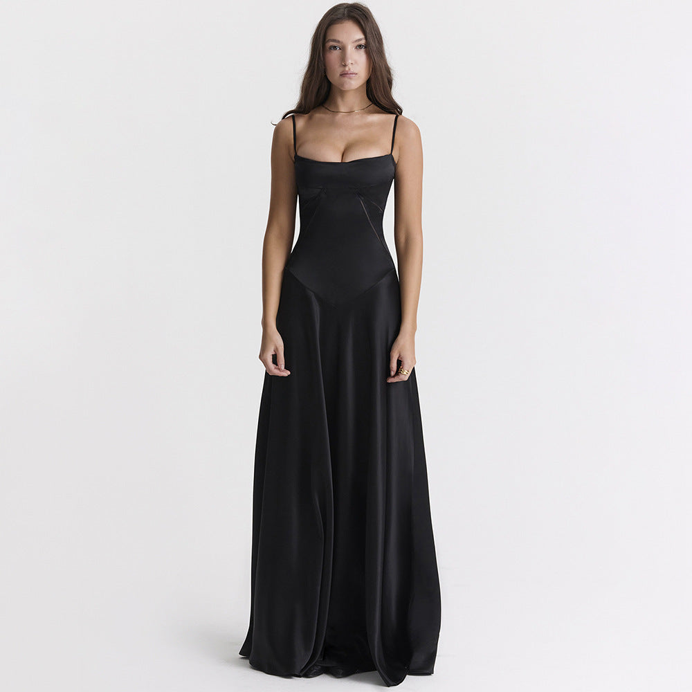 Selena - Maxi abito in raso con spalline sottili