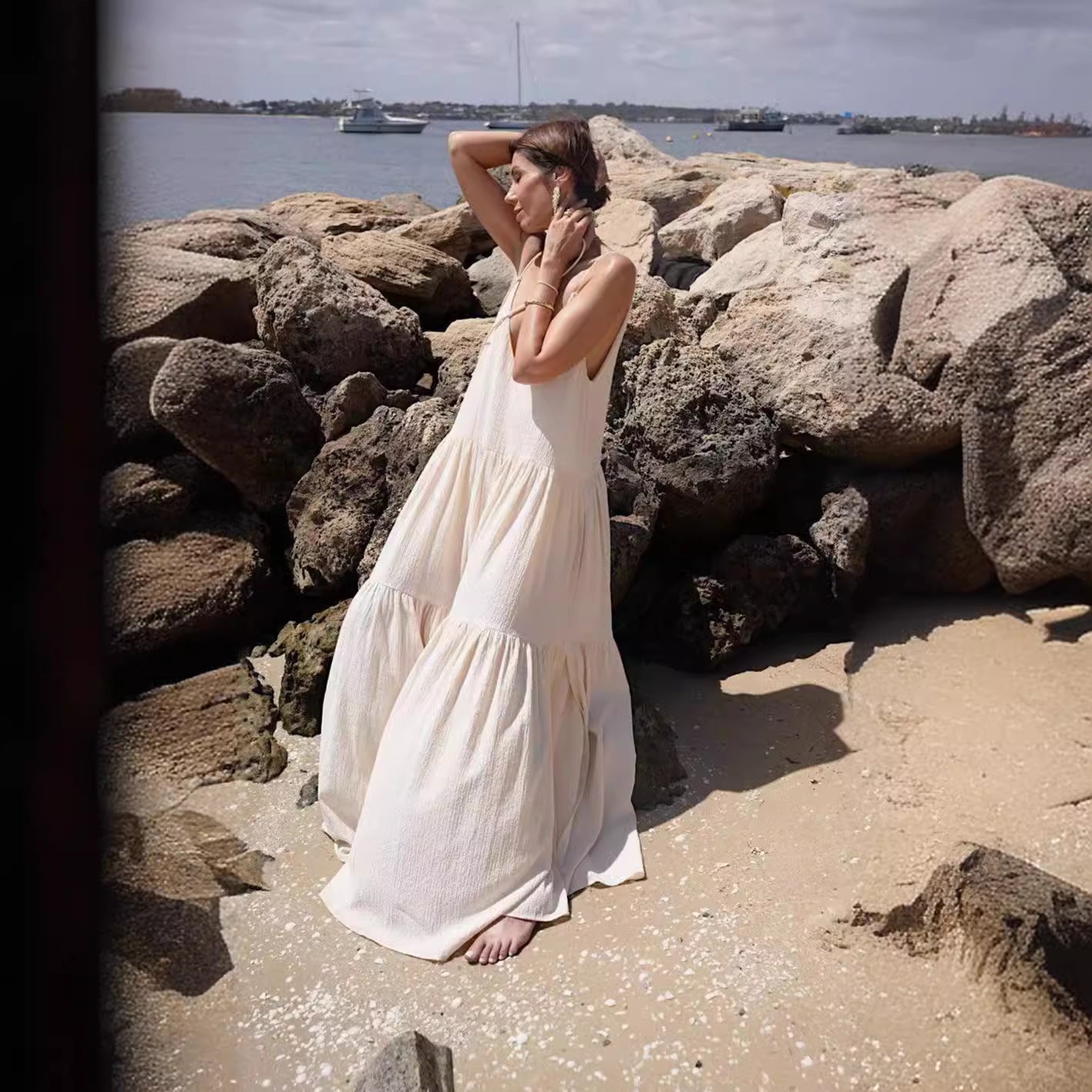 Hana - Elegant ivory beach dress
