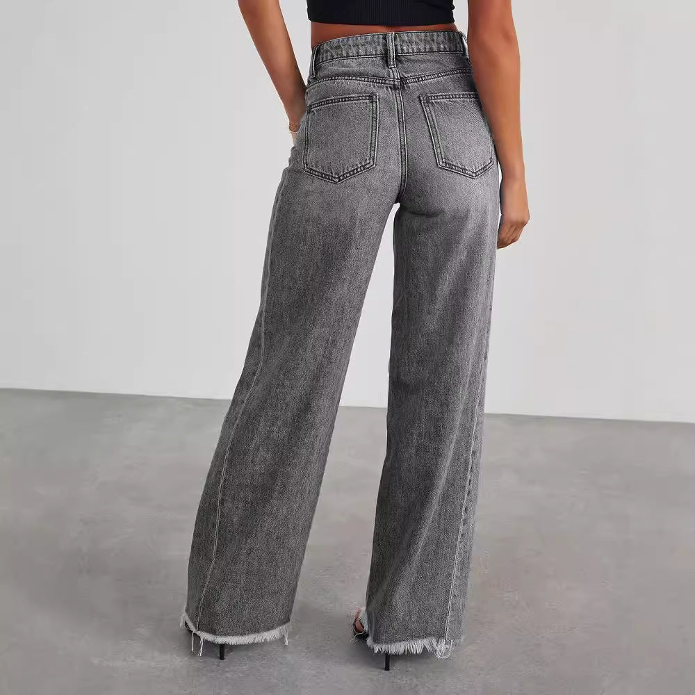Carolina | Jeans alla moda a vita alta con tasche e vestibilità comoda e aderente.