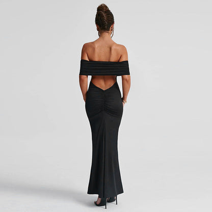 Charlene - Red off-the-shoulder maxi dress