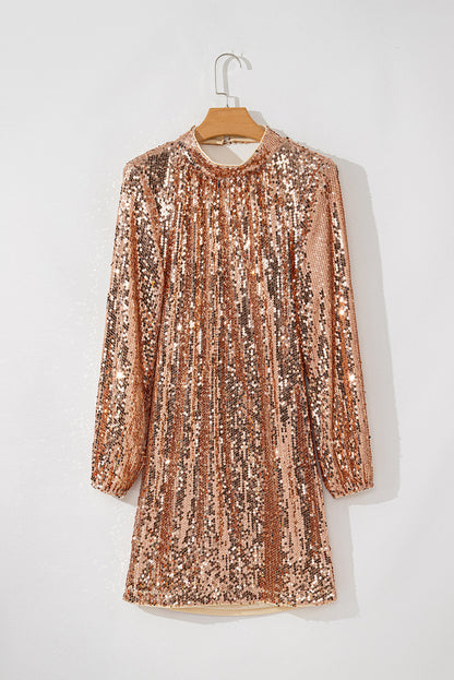 Elena | Vestito corto con paillettes dorate a maniche lunghe