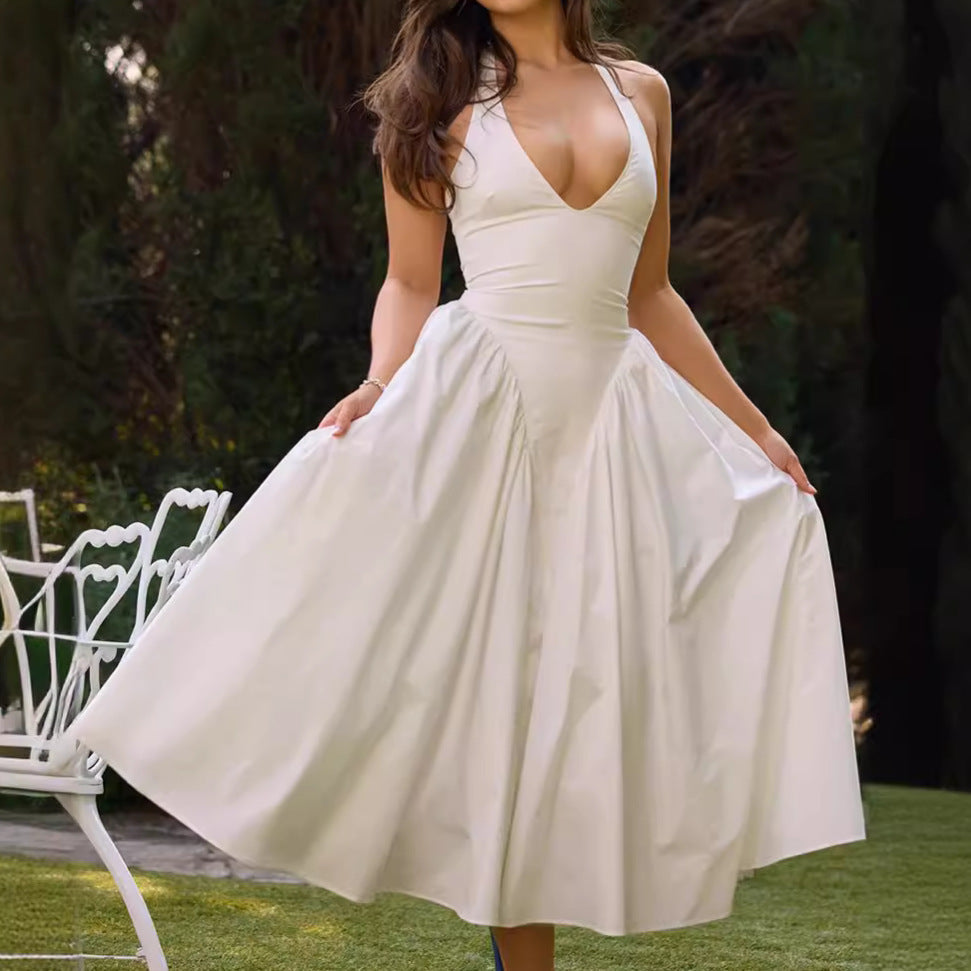 Viviana - Abito midi fluido con scollatura a V e aletta