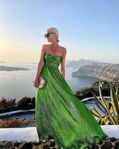 Valeria - Strapless metallic dress with elegant slit