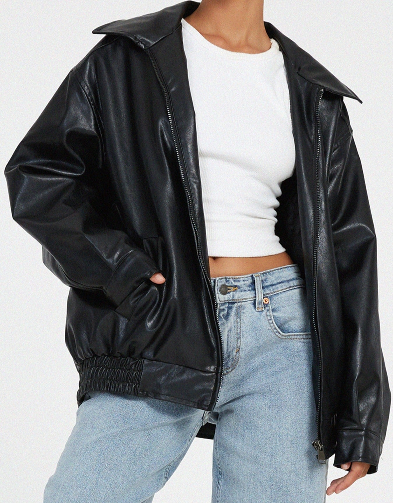 Ivyshape | Oversized Leather Jacket