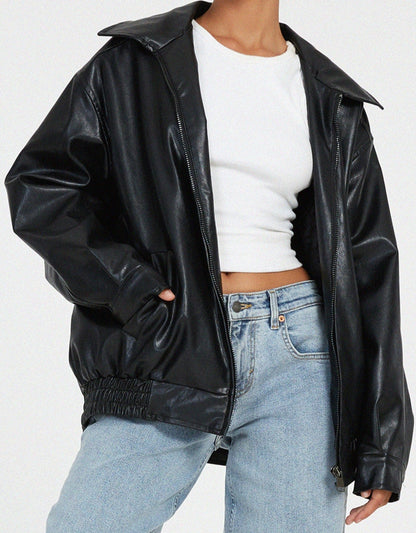 Ivyshape | Oversized Leather Jacket