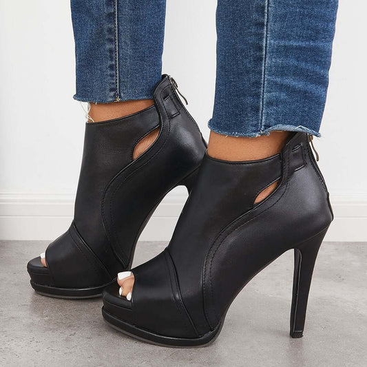 Selvya™ | Cut-Out Peep Toe Stiletto Booties