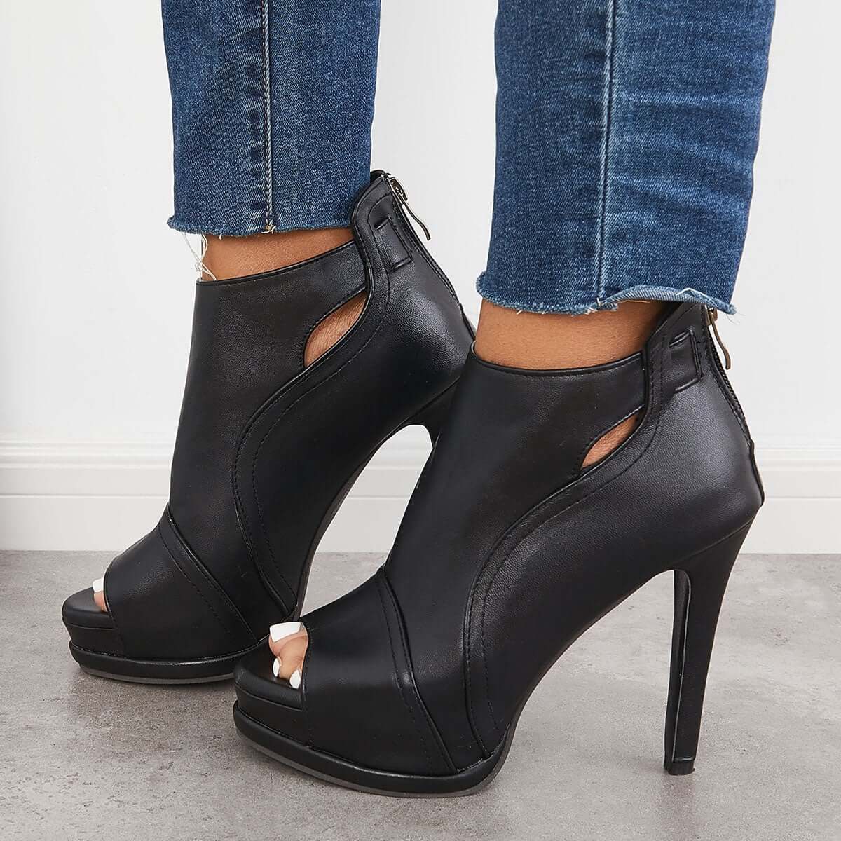 Selvya™ | Cut-Out Peep Toe Stiletto Booties