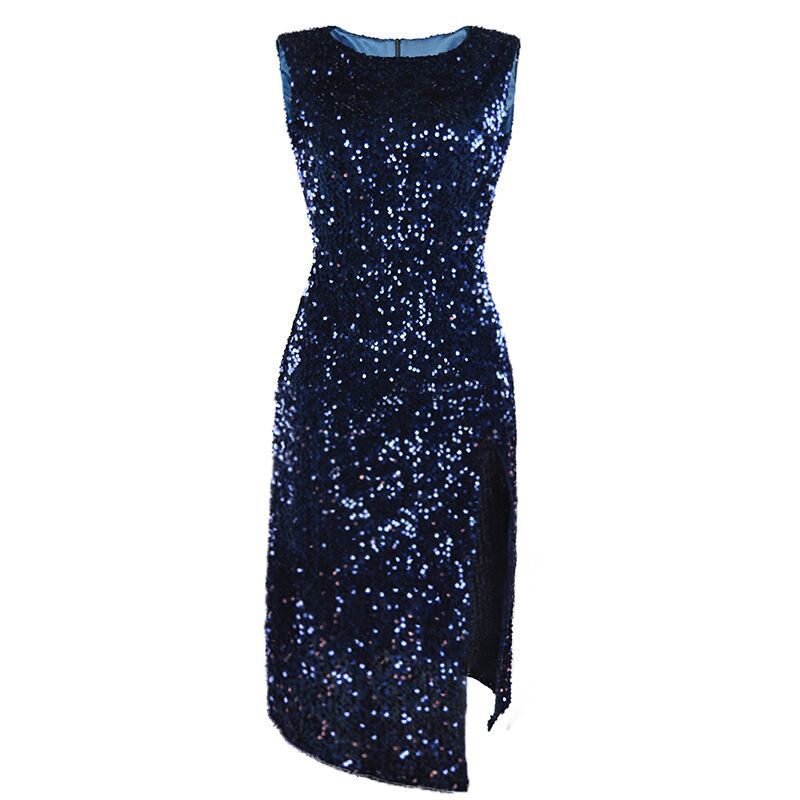 Women's Shiny Sequin Midi Dress with Side Slit Ivyshape