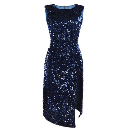 Women's Shiny Sequin Midi Dress with Side Slit Ivyshape