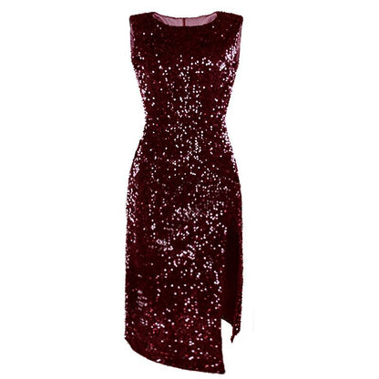 Women's Shiny Sequin Midi Dress with Side Slit Ivyshape
