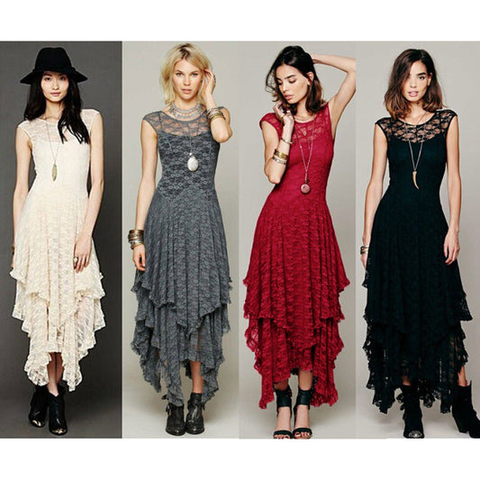 Ladies Elegant Lace Layered Midi Dress Ivyshape