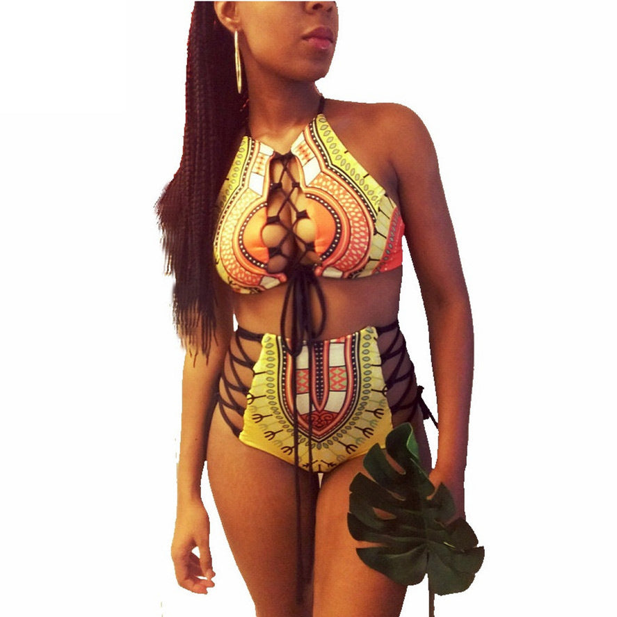Women’s sport bikini set with colorful pattern and adjustable straps Ivyshape