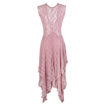 Ladies Elegant Lace Layered Midi Dress Ivyshape