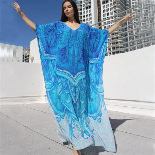 Ladies beach kaftan with artistic print and flowing cut Ivyshape
