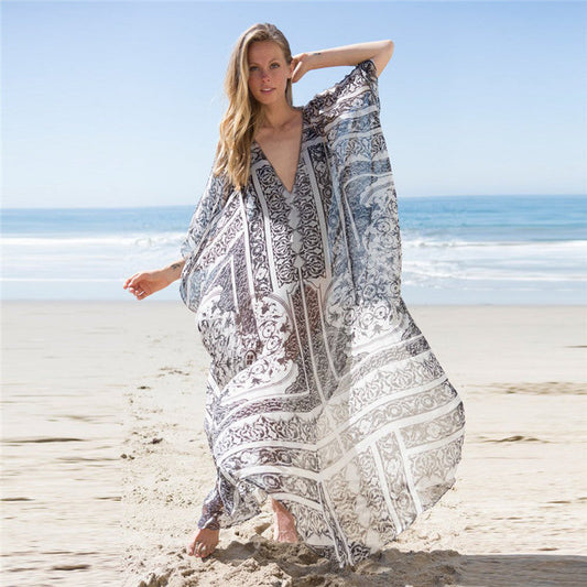 Women's beach bath towel with elegant pattern and wide cut Ivyshape