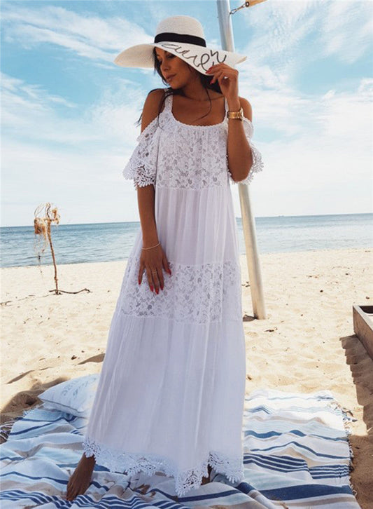 Women's Maxi Dress with Romantic Crochet and Lace Accents Ivyshape