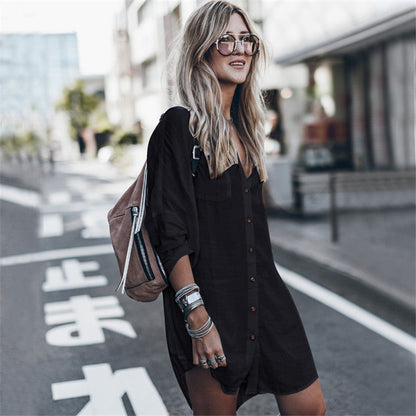 Women's shirt dress with a casual cut and discreet button details Ivyshape