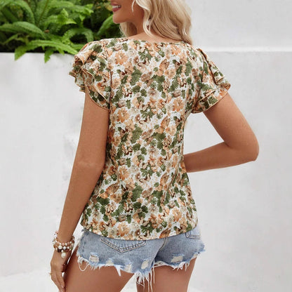Lía - Blusa floral con mangas con volantes