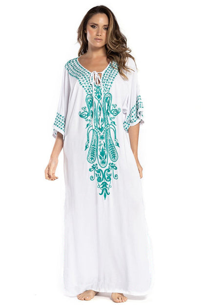 Women's Kaftan with artistic, intricate embroidery design and airy sleeves Ivyshape