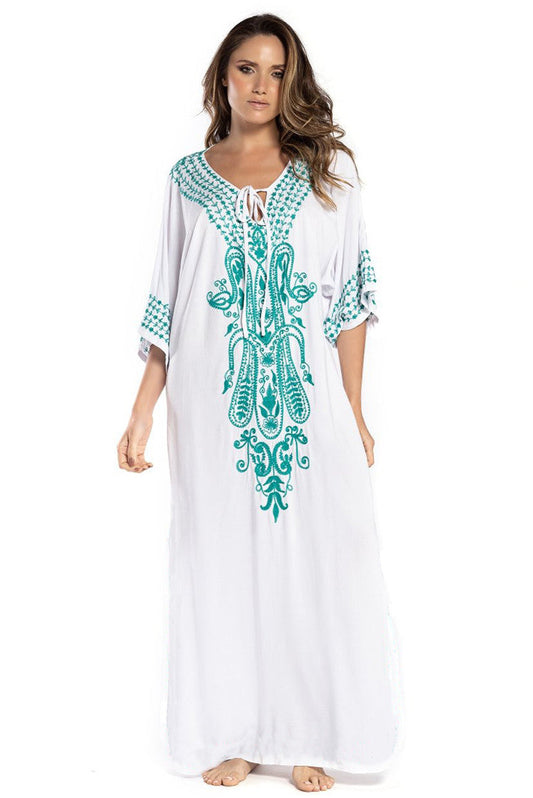 Women's Kaftan with artistic, intricate embroidery design and airy sleeves Ivyshape