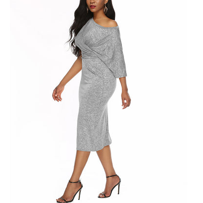 Ladies One-Shoulder Draped Midi Dress Ivyshape