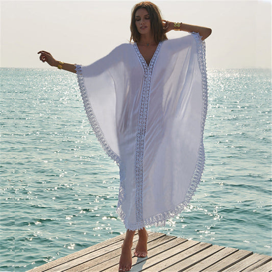 Women's Beach Kaftan with Elegant Lace Border Ivyshape