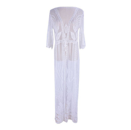 Women's transparent beach kimono with romantic lace accents Ivyshape