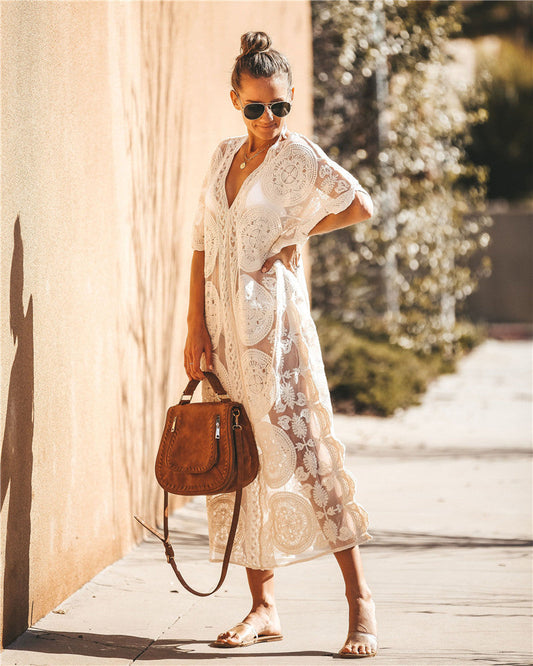 Women’s Crochet Beach Kimono with Elegant Lace Decoration Ivyshape