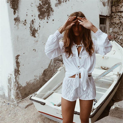 Women's Beach Shirt with Elegant Crochet Details Ivyshape