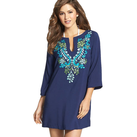 Women's beach tunic with artistic embroidery design Ivyshape