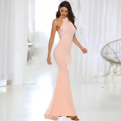Women strapless lace back maxi dress Ivyshape