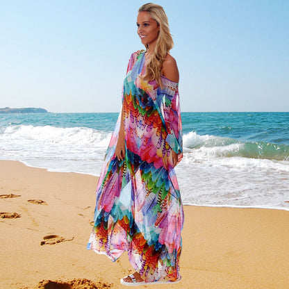 Ladies Figure-hugging Beach Dress with Colorful Feather Design Ivyshape