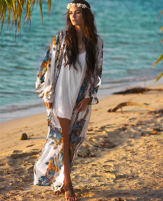 Women’s beach cover-up with floral accents and loose silhouette Ivyshape