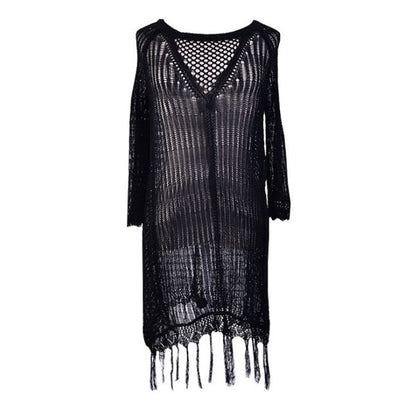 Ladies Crochet Beach Dress with Fringes and Air Points Ivyshape