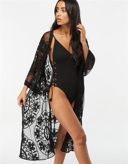 Ladies Elegant Crochet Kimono with Floral Design Ivyshape