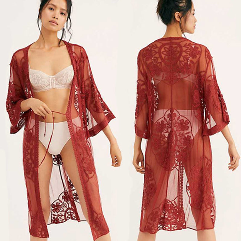 Ladies Elegant Crochet Kimono with Floral Design Ivyshape