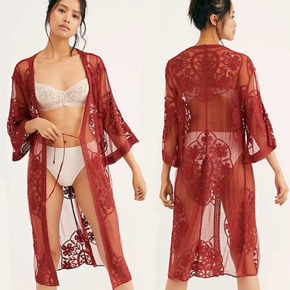 Ladies Elegant Crochet Kimono with Floral Design Ivyshape